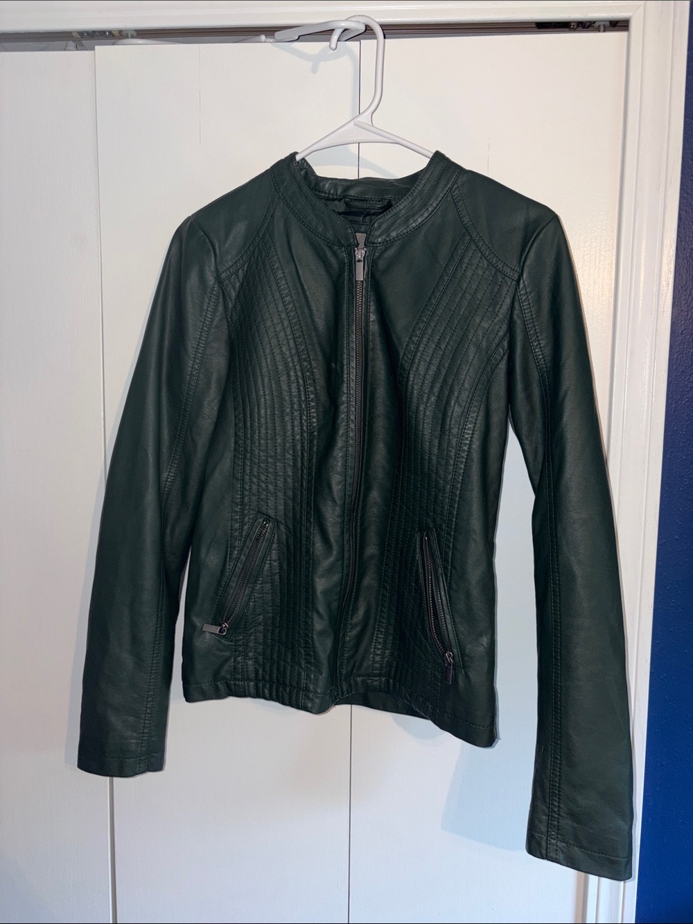 Maurices Dark Green Faux Leather Zip-Up Jacket